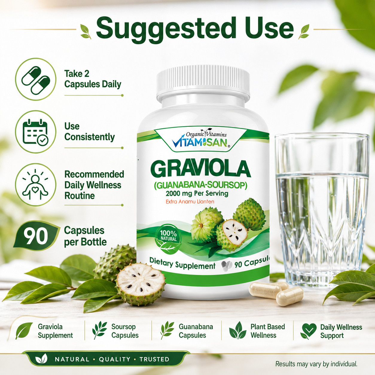 Soursop GRAVIOLA EXTRACT 2000 mg 45days Guanabana Annona Antioxidant 90 capsules