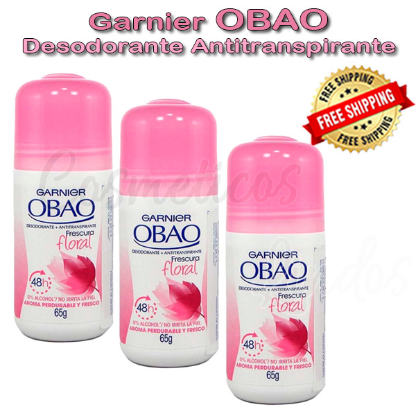 3PCS DEODORANT OBAO GARNIER 65 GR EACH FRESCURA FLORAL 24 H PINK NEW ROLL ON