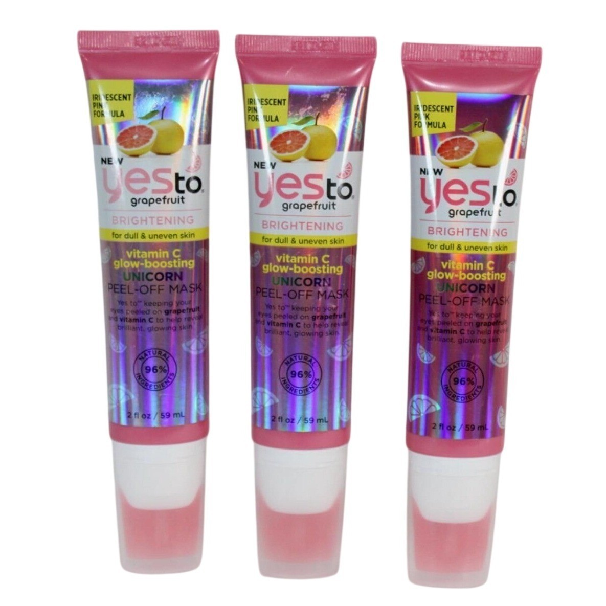 Yes To Grapefruit Vitamin C Glow-Boosting Unicorn Peel-Off Mask 2oz 3 Pack NEW