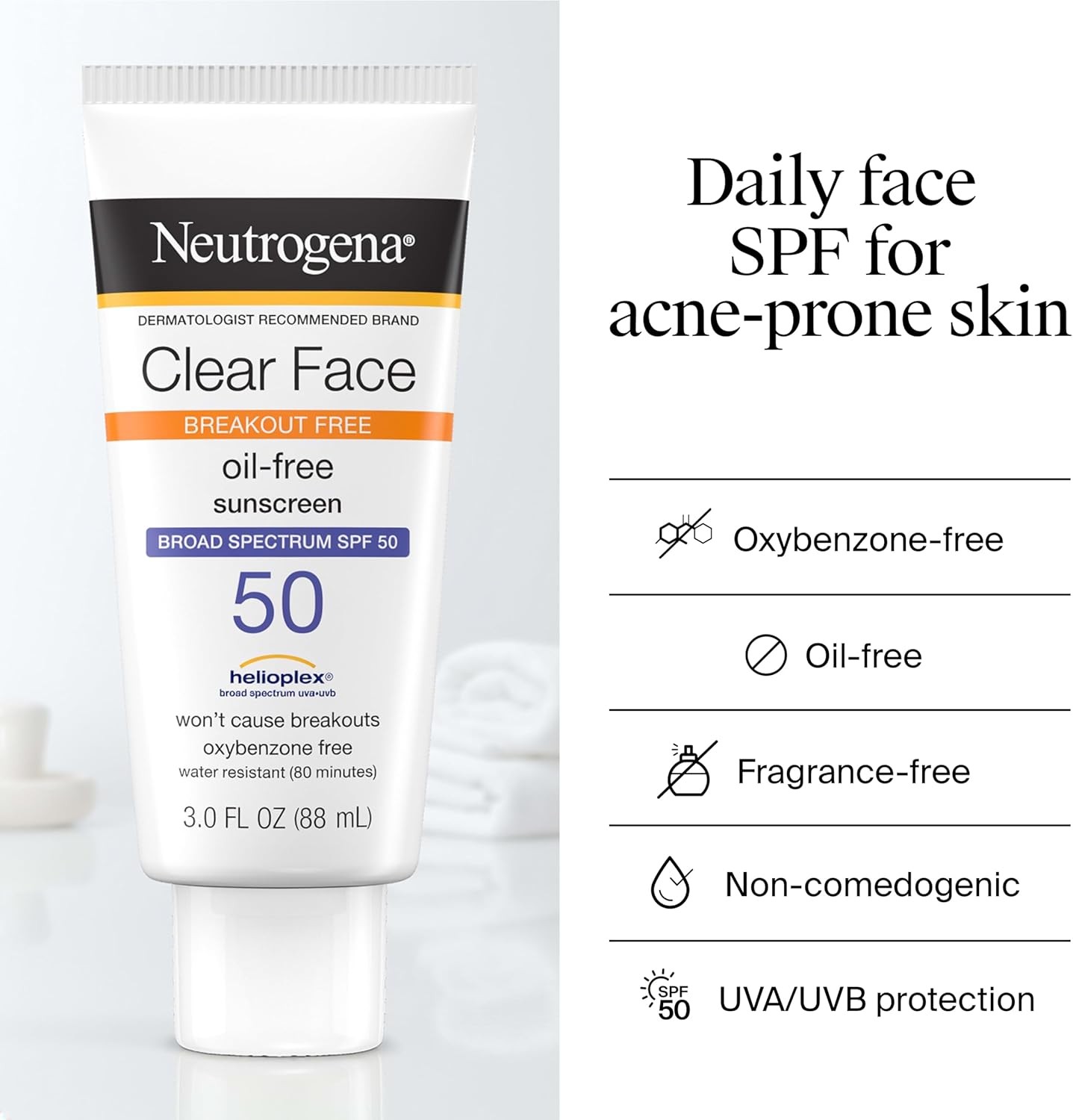 Neutrogena Clear Face Sunscreen Lotion SPF 50 for Acne-Prone Skin Broad Spectrum