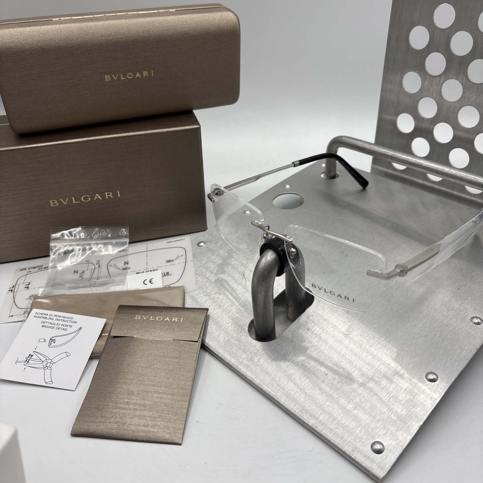 Bvlgari Eyeglasses Matte Silver OBV 1122 Made In Italy Mens Box NEW! 57[]18