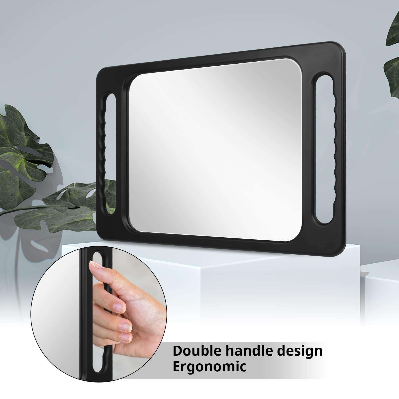 Large Rectangular Handheld Mirror with Double Handle – Drop-Proof, Salon Quality