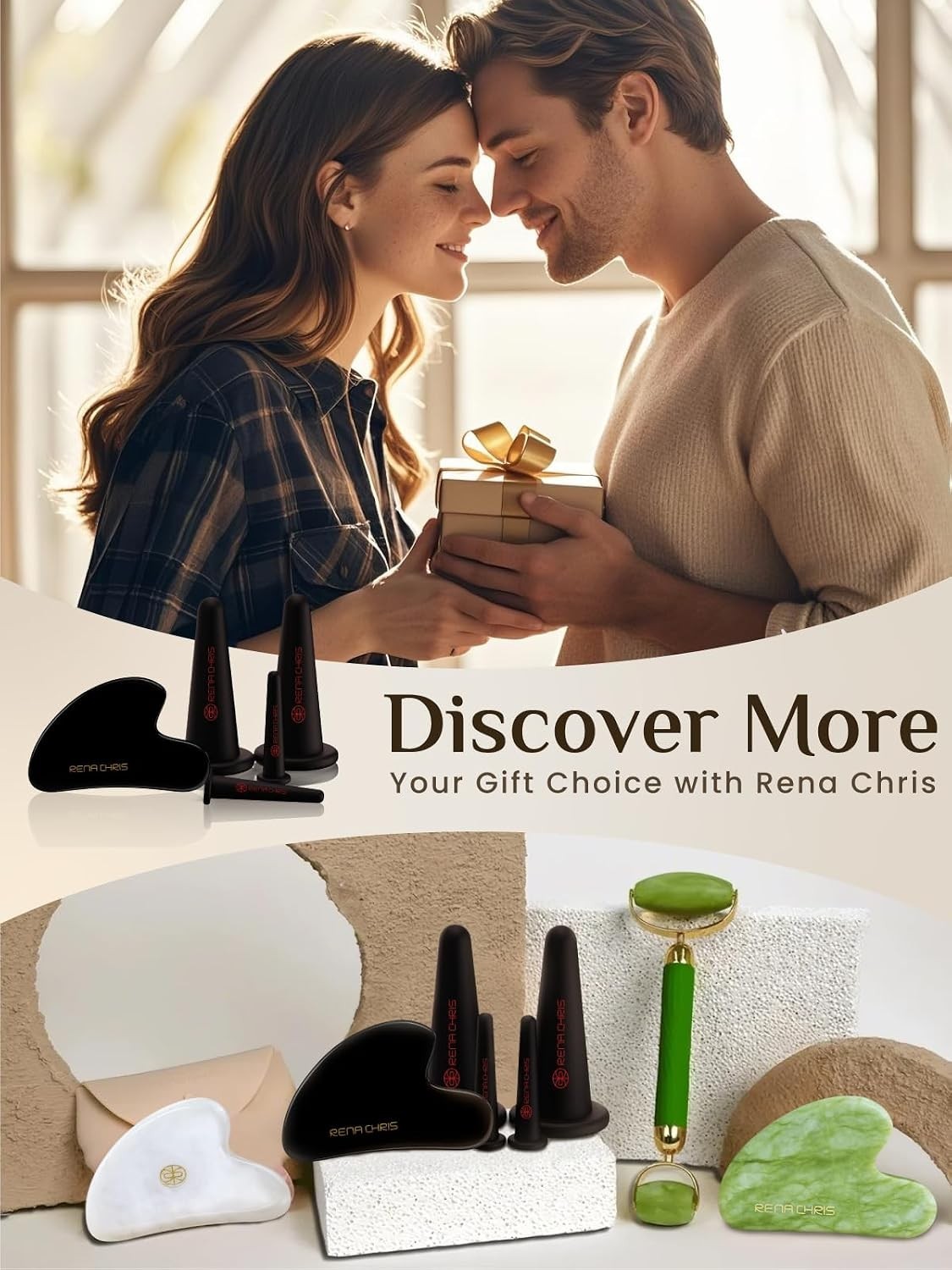 Natural Skin Care Facial Cupping Set & Gua Sha Tool in Elegant Black Design