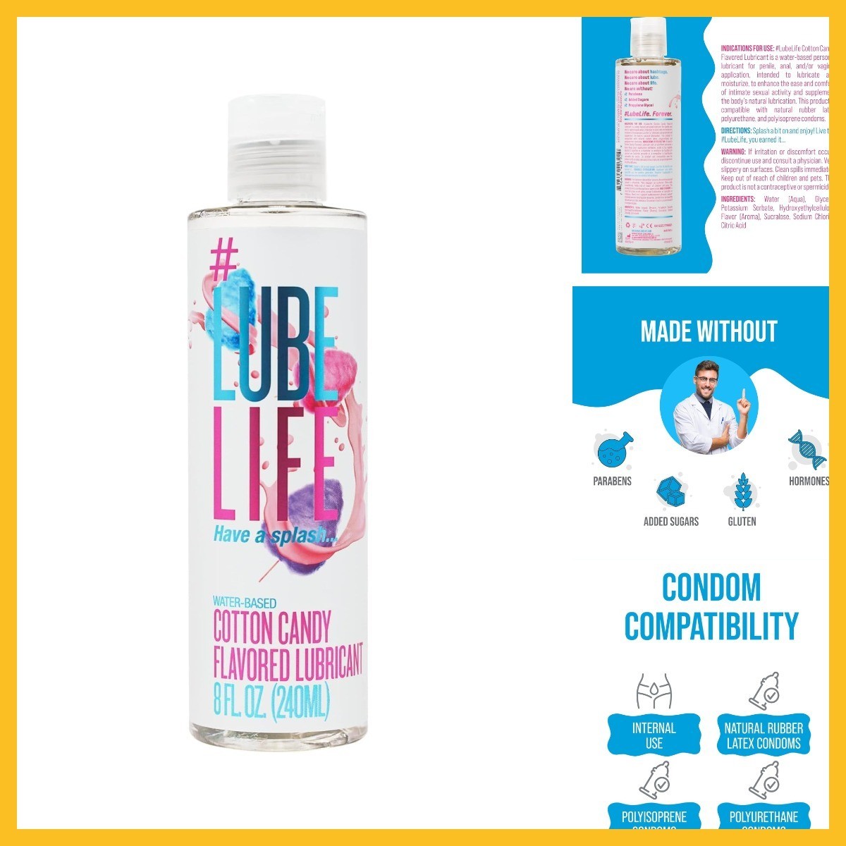 LubeLife Water-Based Cotton Candy Flavored Lubricant, Personal Lube for Men, Wom
