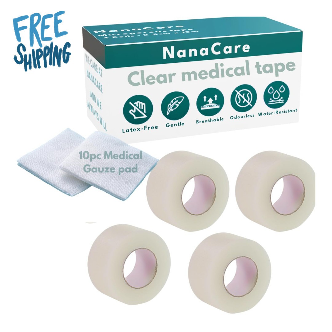 NanaCare Clear Medical Tape Waterproof 4 Rolls 10 Gauze Pads Free Ship