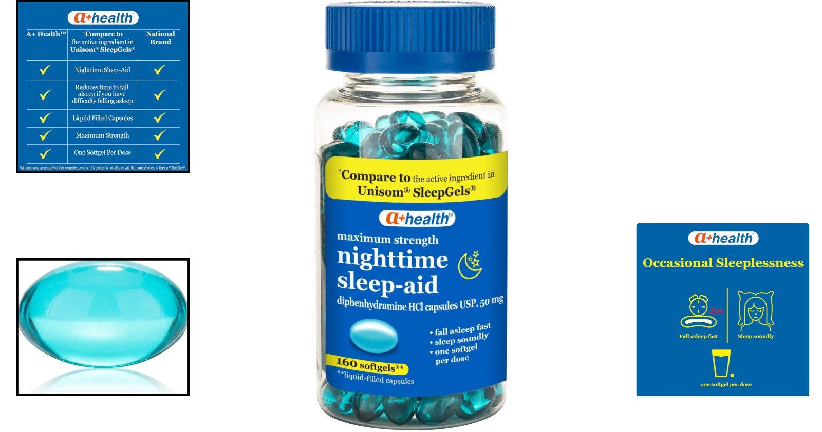 160 Count Diphenhydramine Softgels, Maximum Strength Sleep Aid – Easy Swallow