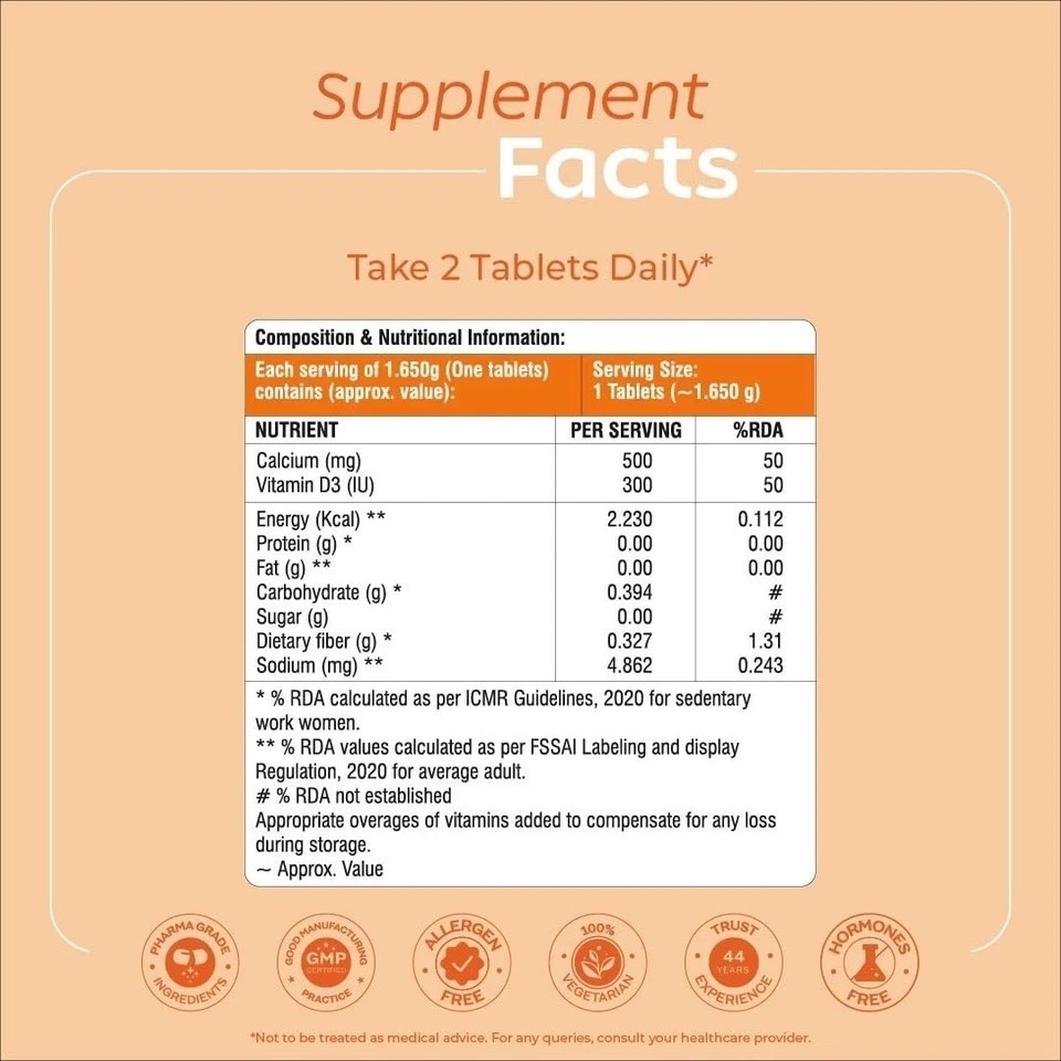 Emcure Arth Calcium & Vitamin D3 Supports Strong Bones, Muscles & Joints 60N Veg