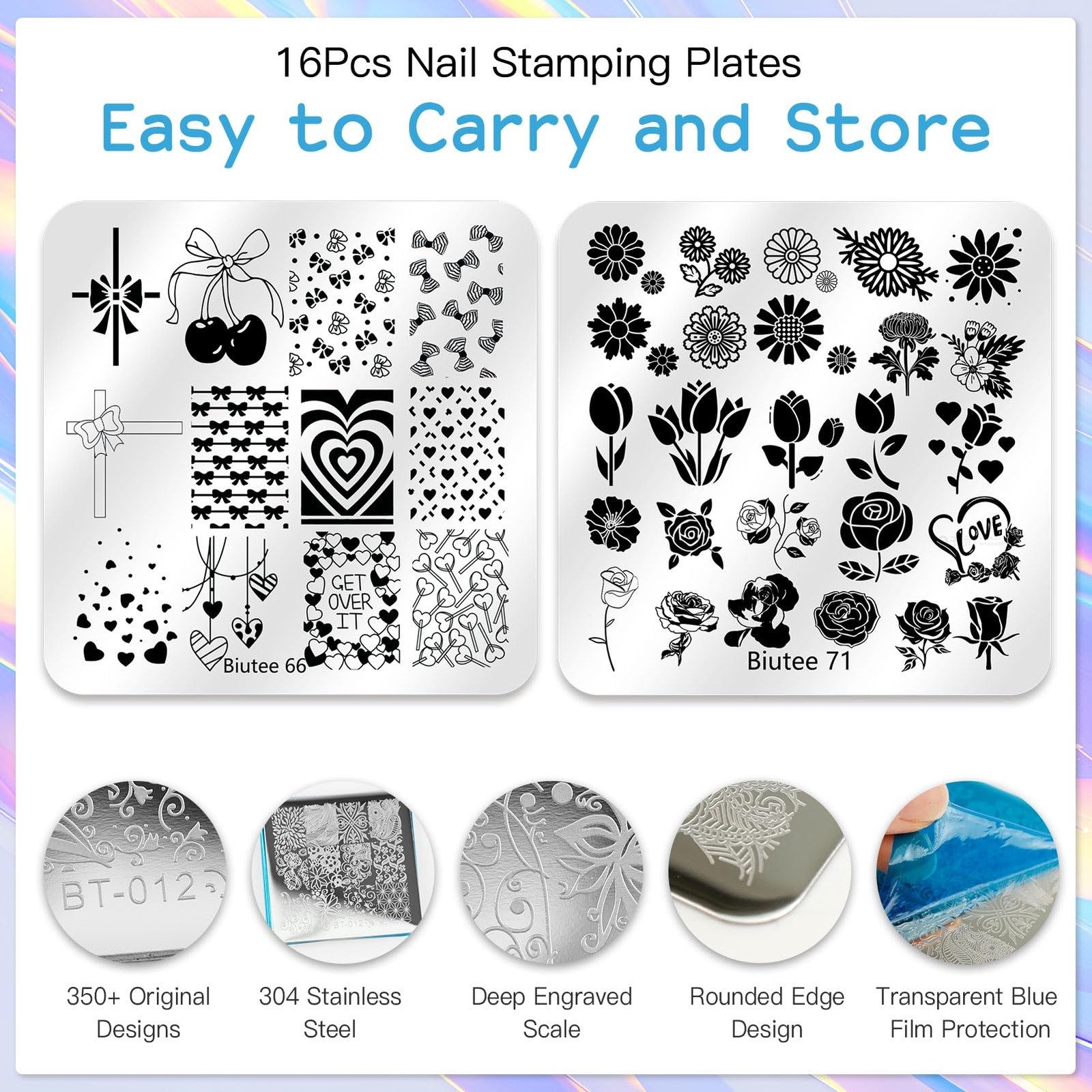 Biutee Nail Stamping Plate 20Pcs Nail Stamper Kit 16Pcs Nail Art Stamping Pla…
