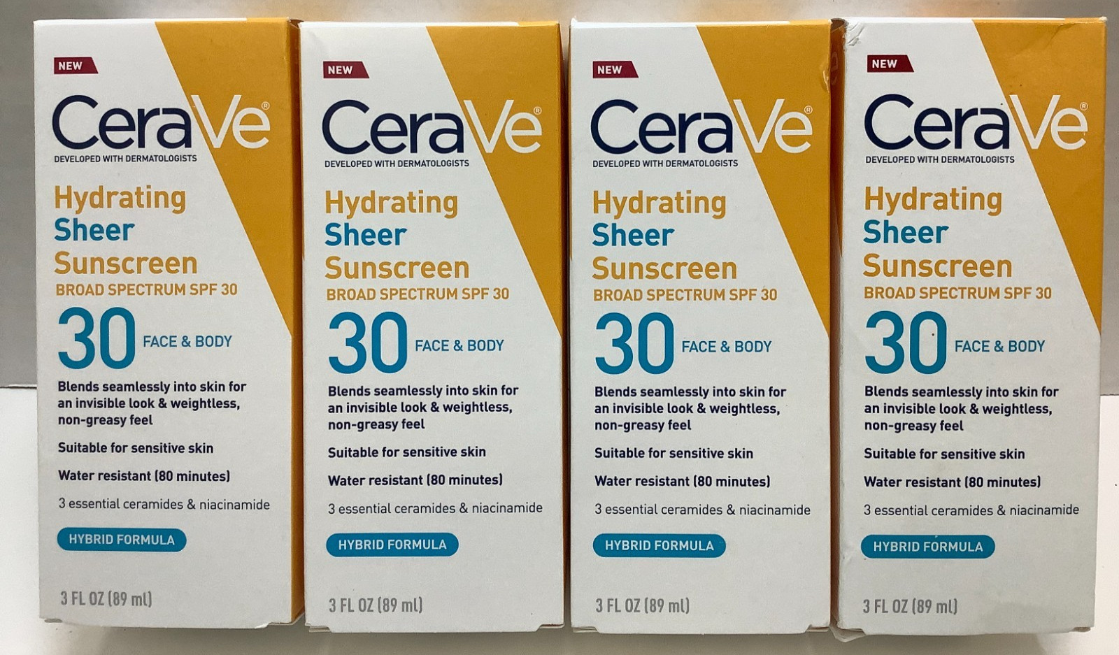 CeraVe Hydrating Sheer Face & Body Sunscreen, SPF 30, 3oz, Exp. 09/2027, 4pk