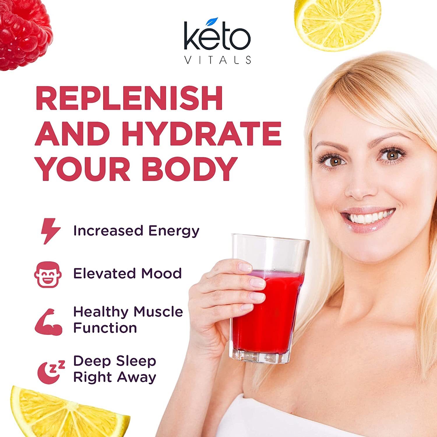 Keto Vitals Electrolyte Powder Raspberry Lemonade Energy Drink