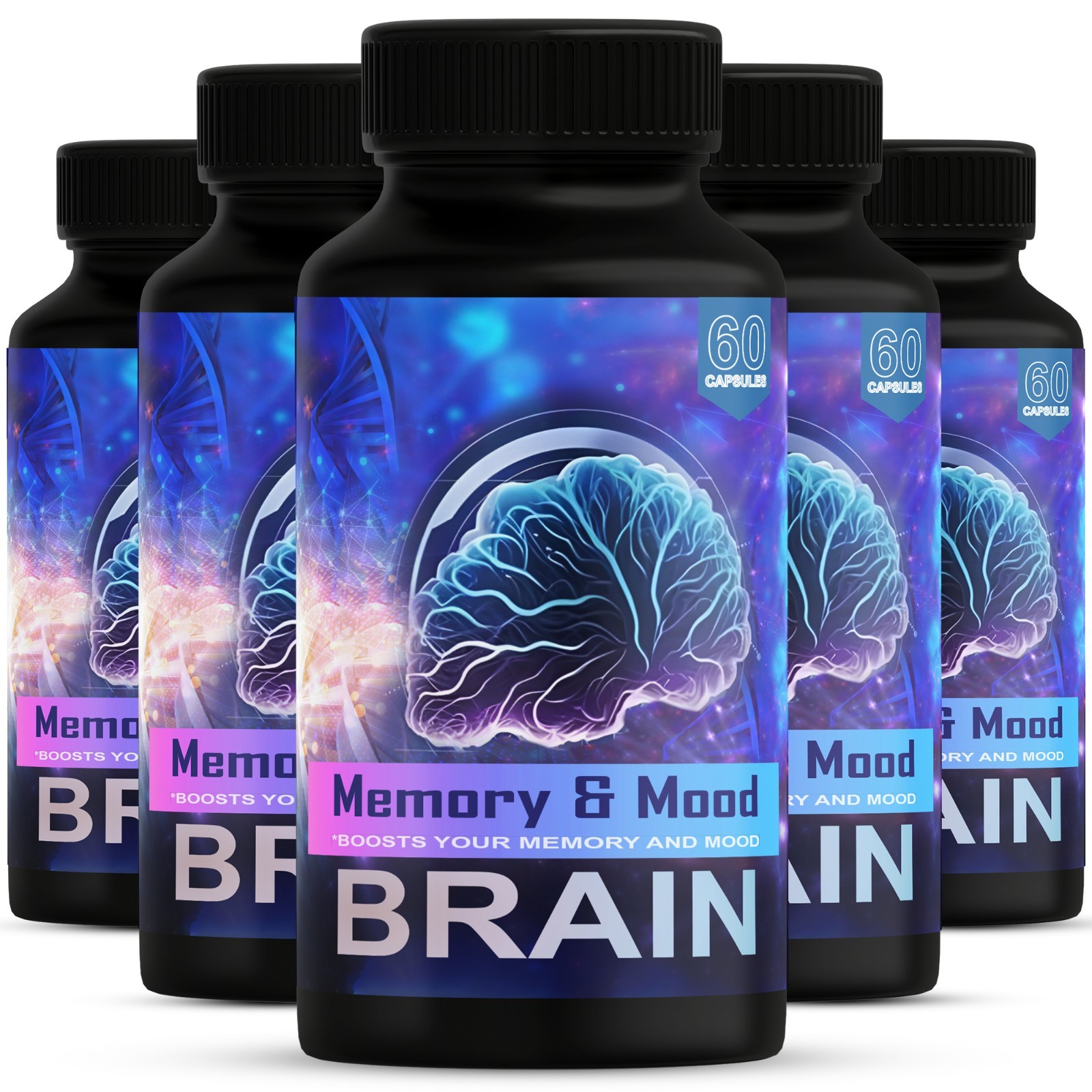 ( 5 Pack ) Brain Memory and Mood Support Supplement Pills Advanced Formula