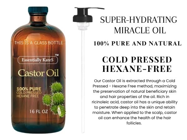 Castor Oil 16 Fl Oz Glass Bottle – Original Unrefined – A Huge Glass Bottle w…