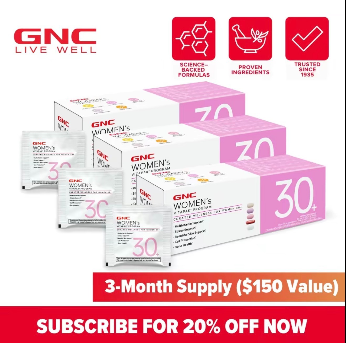 4 packs GNC Women’s 30+ Vitapak, Multivitamin for Daily-New health care