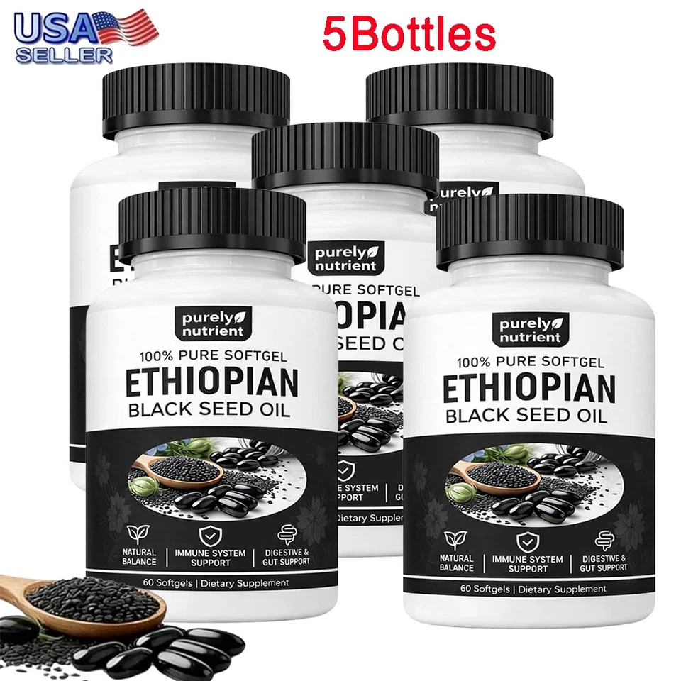 5 PACK Ethiopian Black Seed Oil Softgels 4.64% Thymoquinone Gluten-Free US STOCK