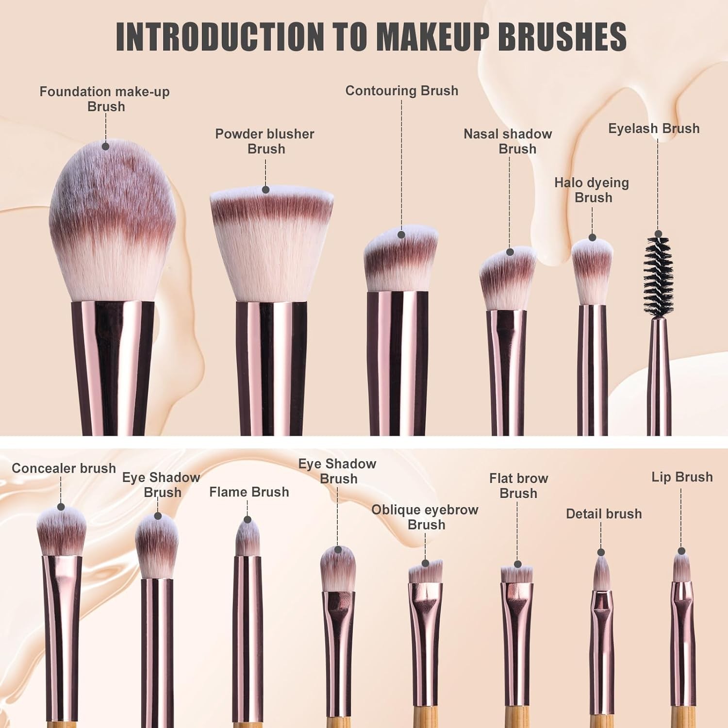 BS-MALL Bamboo Travel Makeup Brush Set w/ 5X Mirror, 14 Pcs