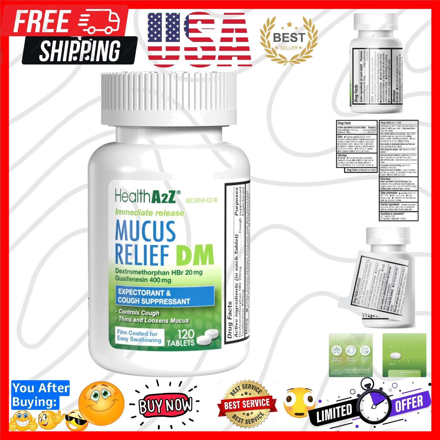 Mucus Relief DM | Dextromethorphan HBr 20mg | Guaifenesin 400mg | No Benzene …