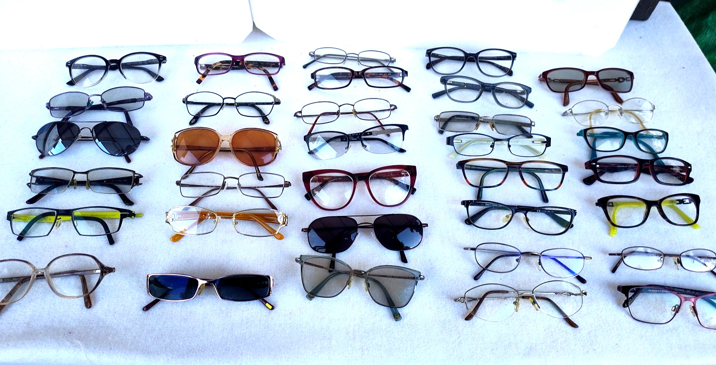 Lot of 34 Eyeglass Frames: Branded Vintage Modern Mens Women Eddie Bauer Saks