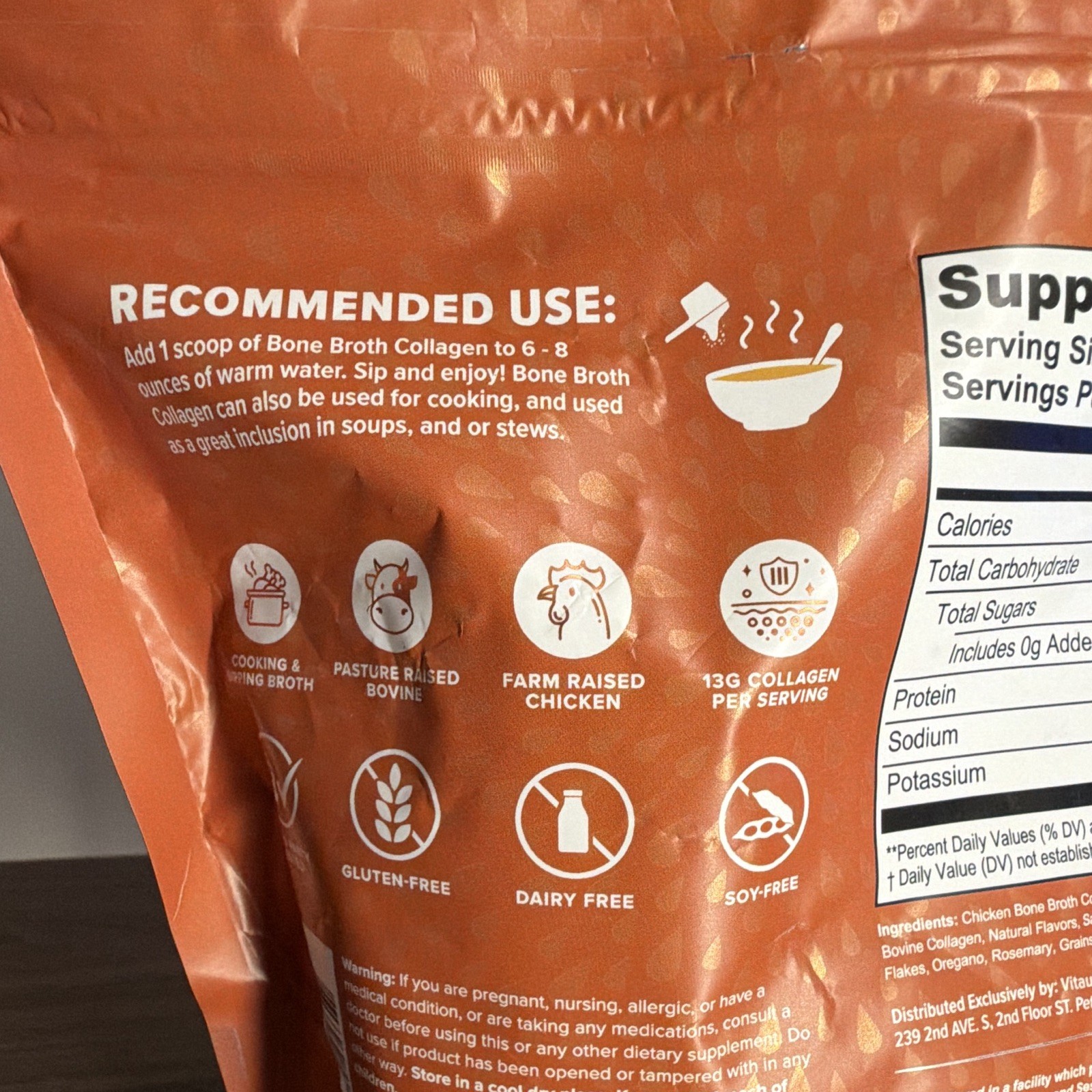 Vitauthority Bone Broth Collagen Powder Chicken & Herb Gluten-Free 10.9 oz