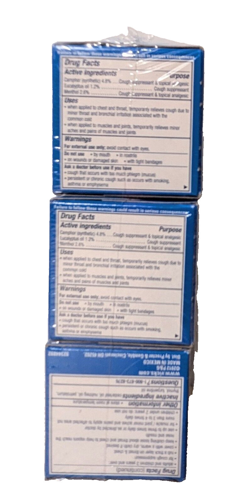 NEW Vicks VaporRub 3 Pc set, 1.76 0z / 50g EACH Decongestant, Cough Suppressant