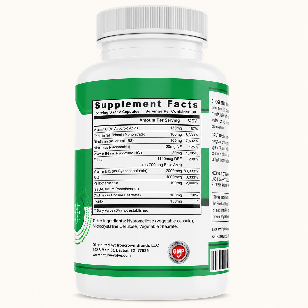 Nature Evolve B-12 Complex 60ct 6 Essential B-Vitamins USA made