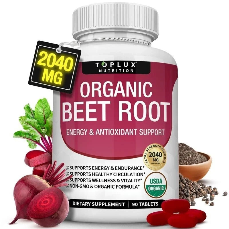 Toplux Organic Beet Root Tablets-Nitric Oxide Booster Beetroot Supplement 2040mg