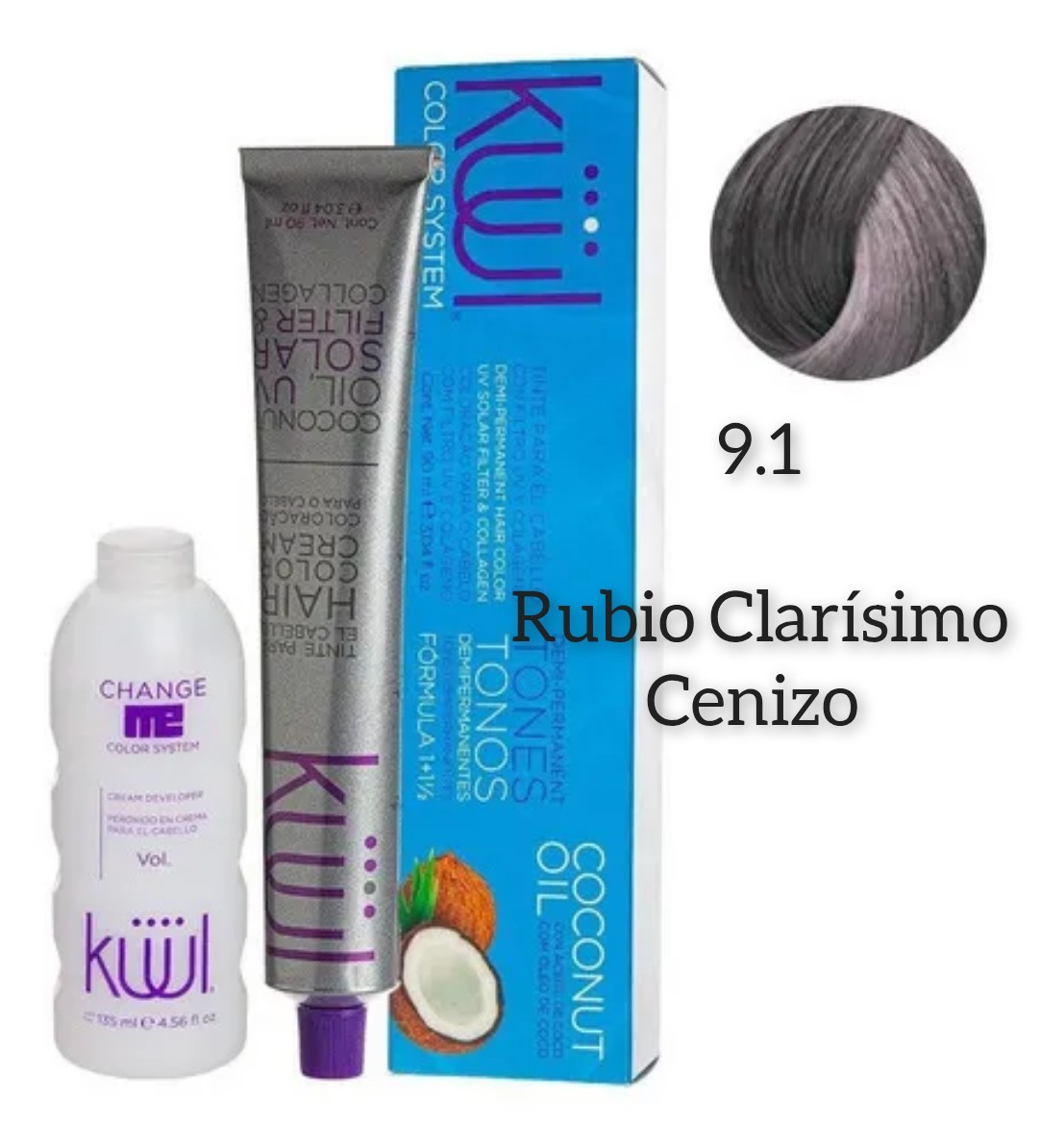 Tinte Kuul Rubio Clarísimo Cenizo 9.1 90 ml 3.04 fl oz Developer Included Demi