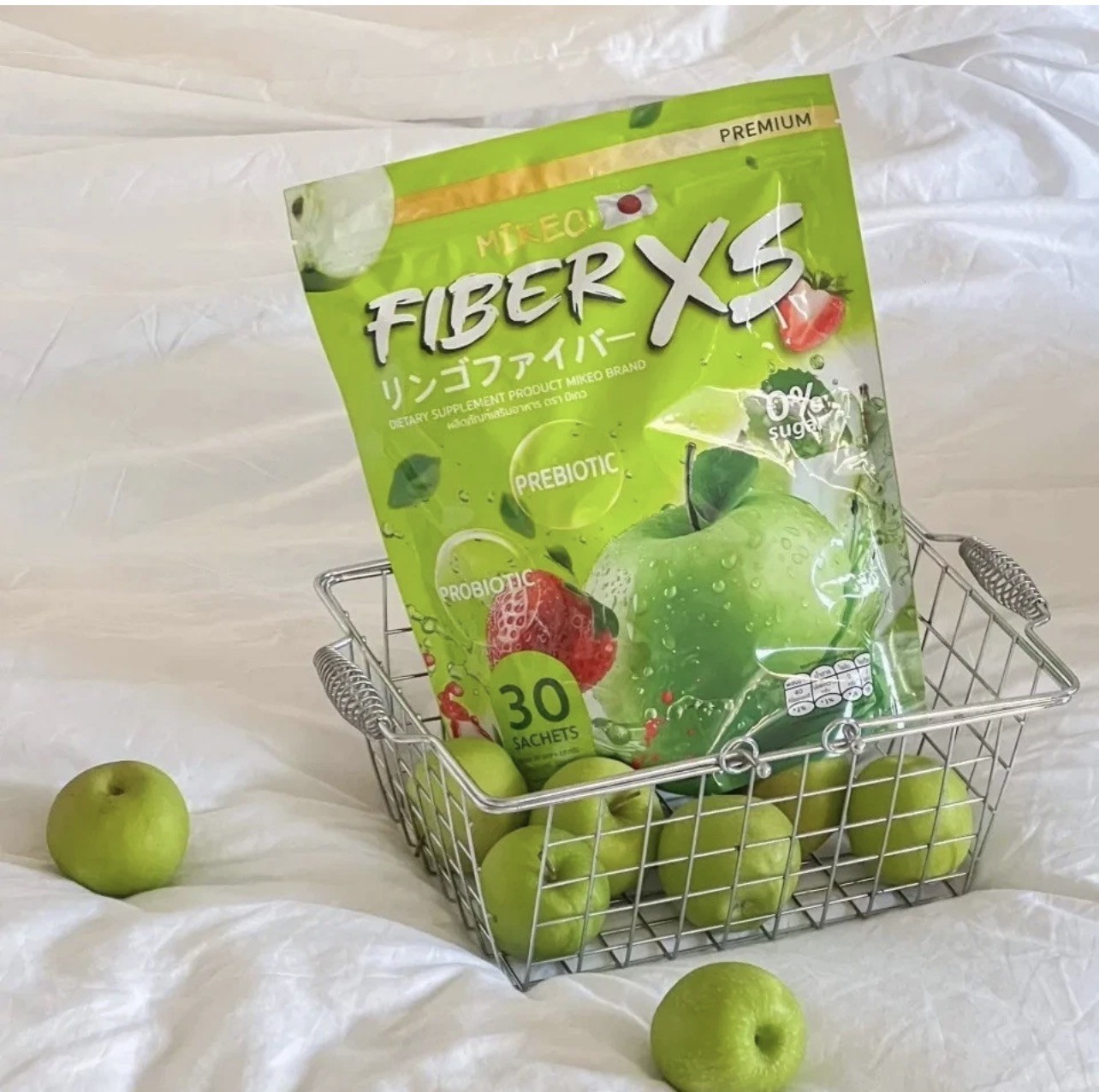 MIKEO Fiber XS Green Apple Detox Drink 30 Sachets Prebiotic Probiotic Sugar Free