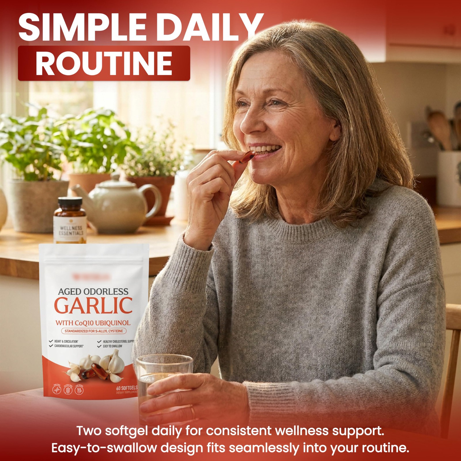 Odorless Aged-Resilia Garlic Extract 600mg Softgels (60 Count) with CoQ10