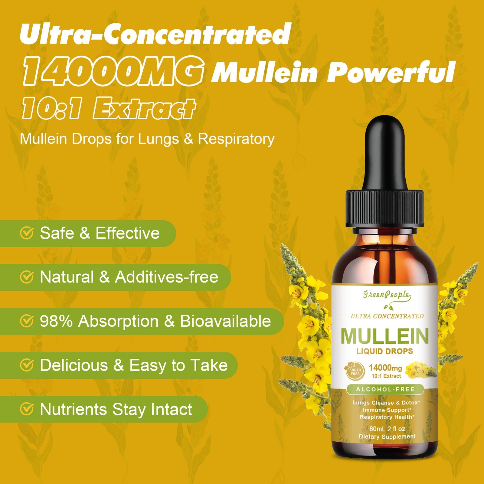 1-5Packs Mullein Drops for Lungs, Detox and Cleanse Mullein Extract Supplement