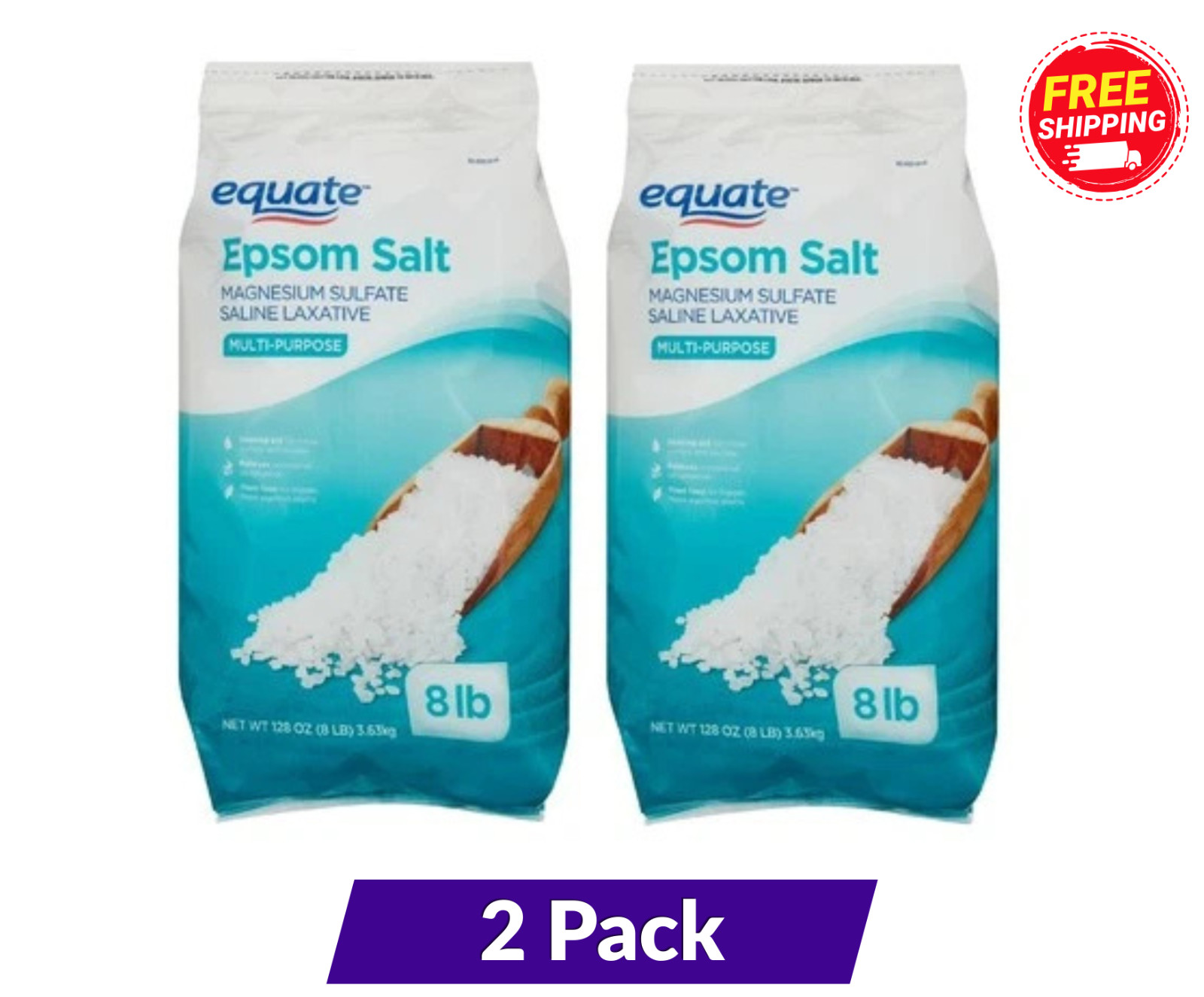 Equate Epsom Salt, Magnesium Sulfate, 128 oz (8lb), Unscented – ( PACK OF 2 )