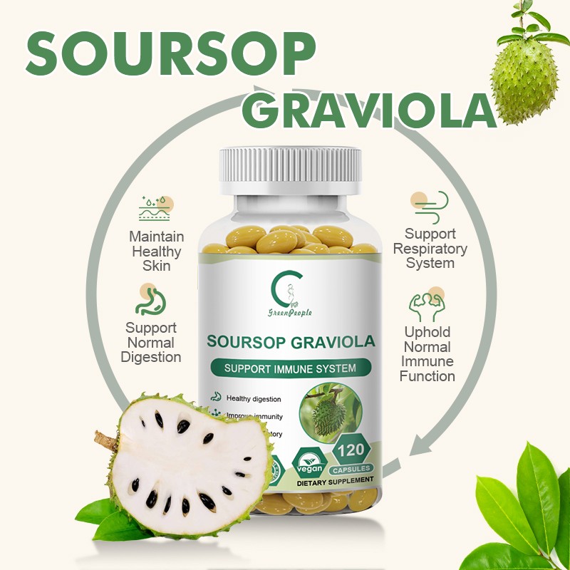 Soursop Graviola Capsules 1000mg 120 Pure Natural Soursop Capsules Leaves fruit