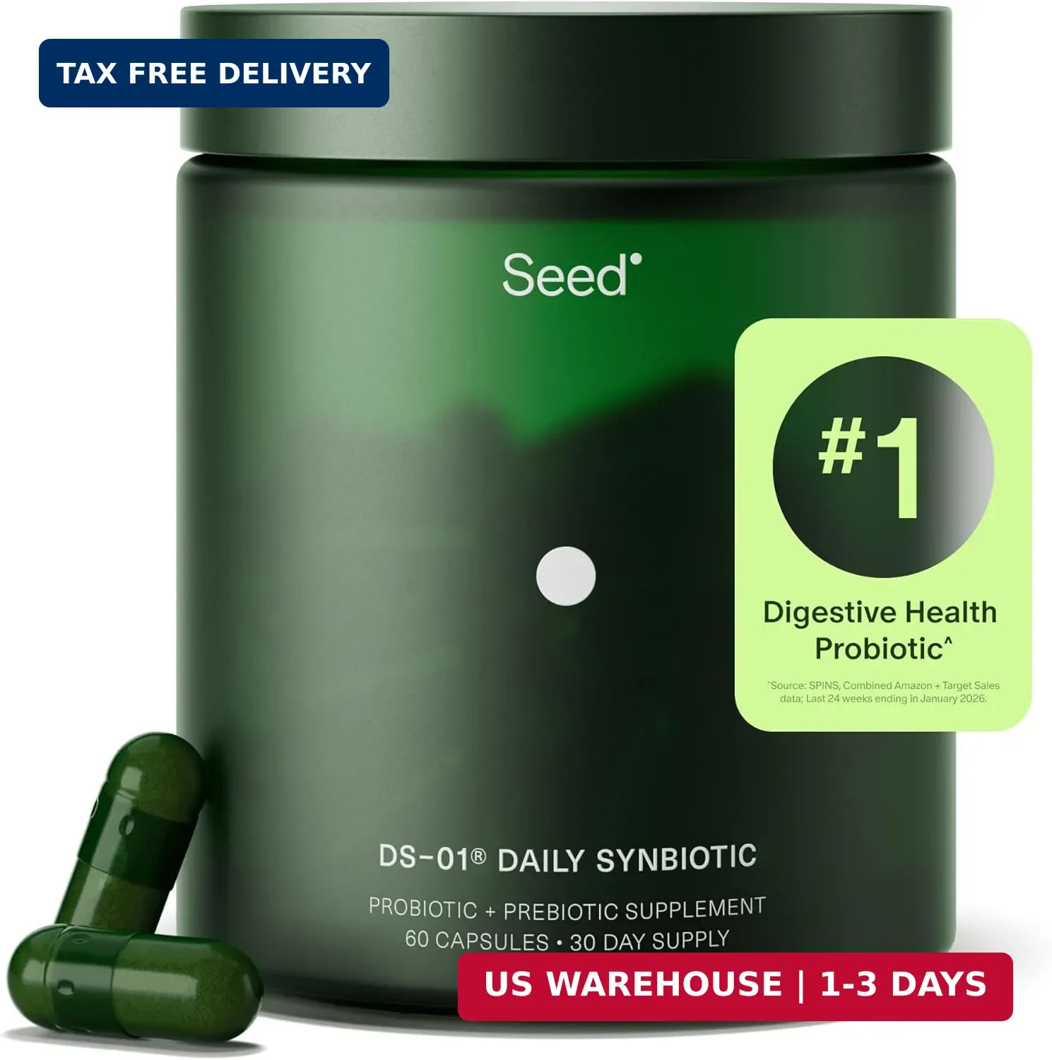 Seed DS-01 Daily Synbiotic – Prebiotic and Probiotic for Women & Men – Digestive