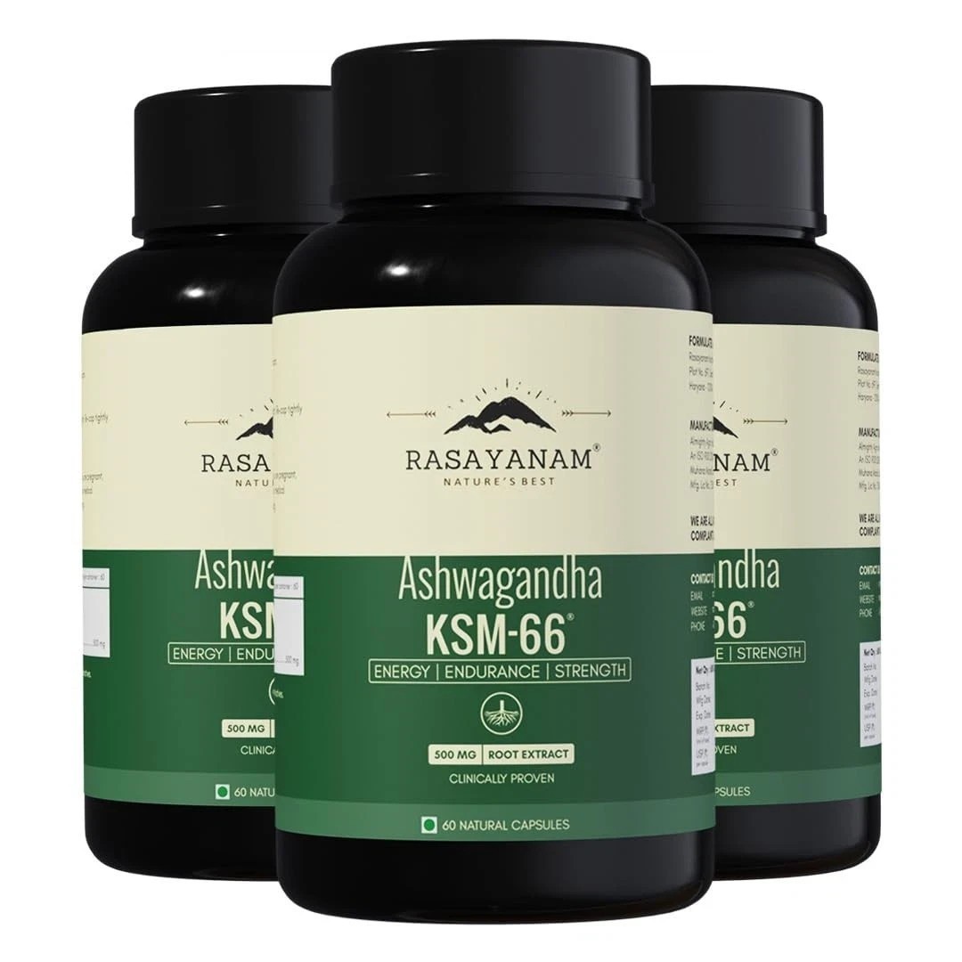 Ashwagandha KSM-66 | 5% Withanolides | 100% Pure Root Extract | 60 Capsules (3x)