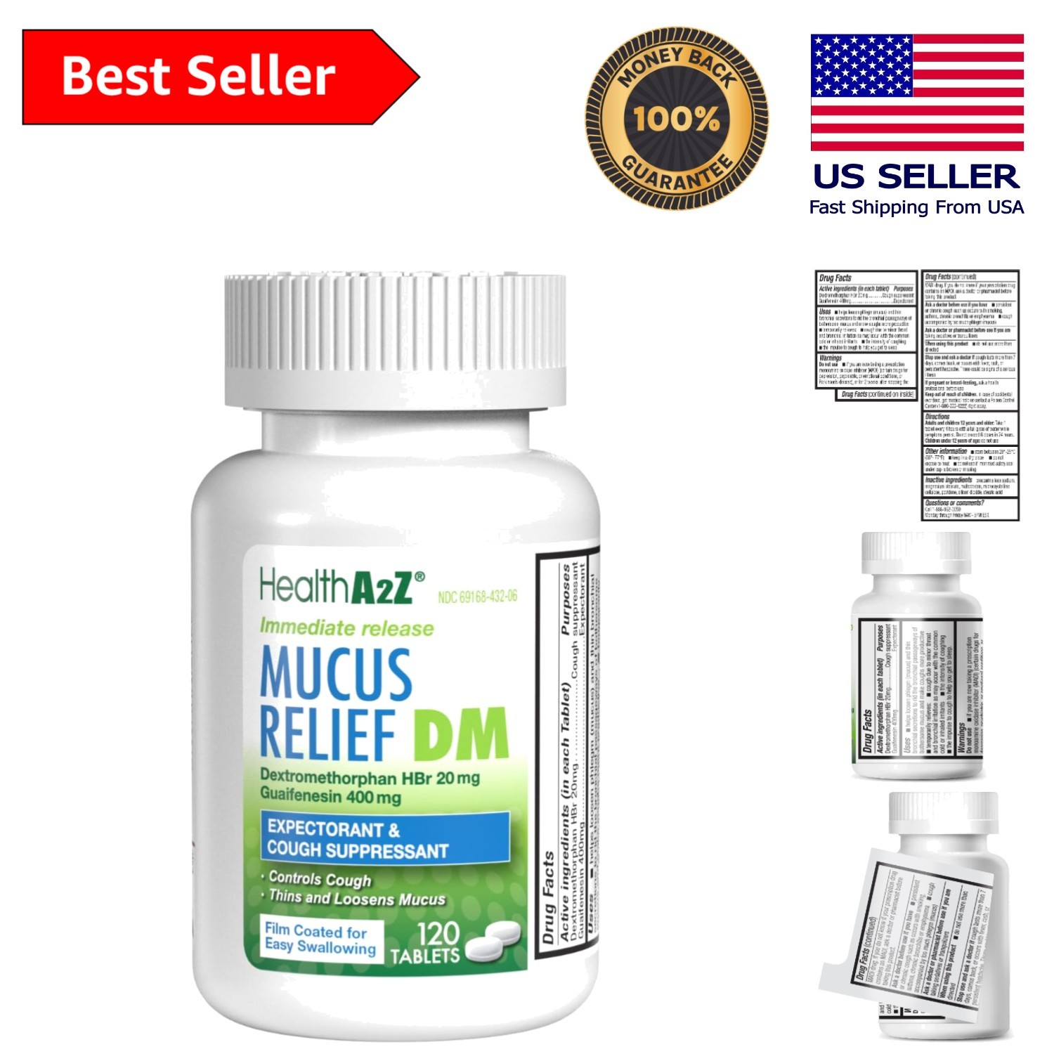 Mucus Relief DM Tablets | 20mg Dextromethorphan & 400mg Guaifenesin, 120 Count