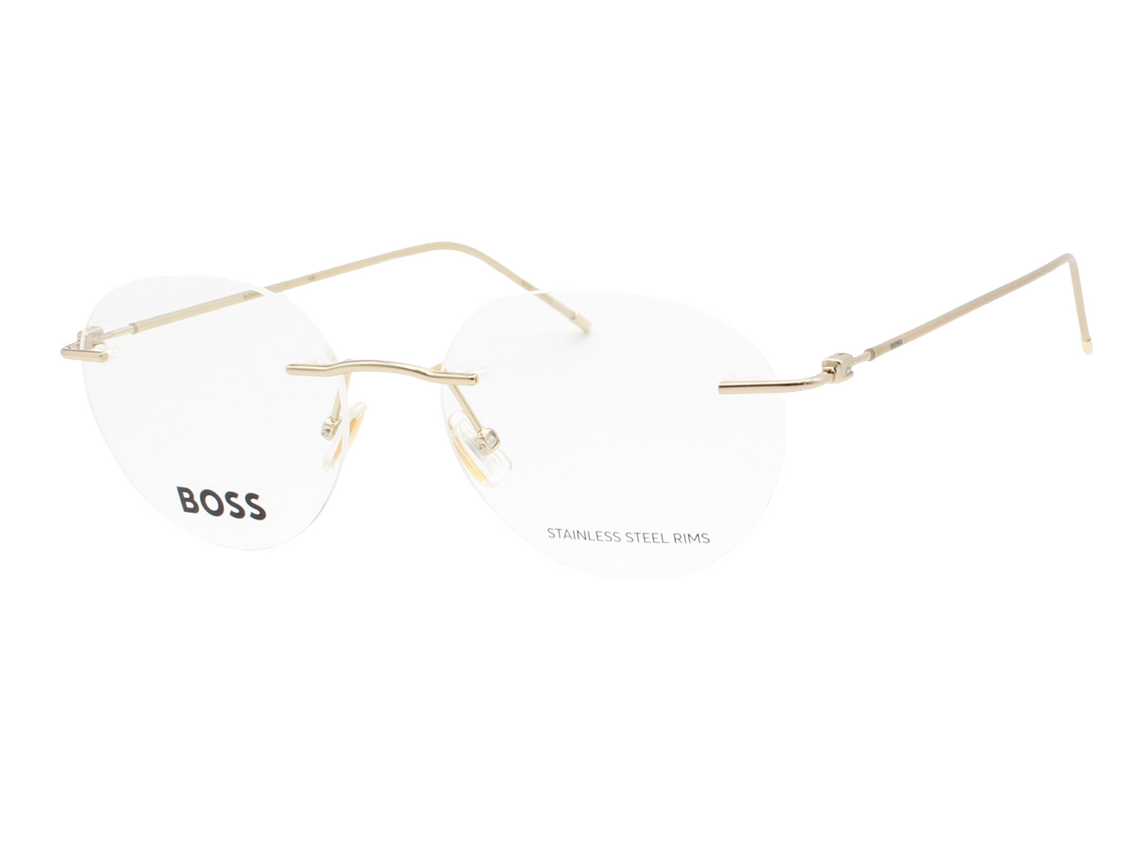 Hugo Boss 1422 J5G Shiny Gold Rimless Men’s Round Eyeglasses 51-17-145 W/Case