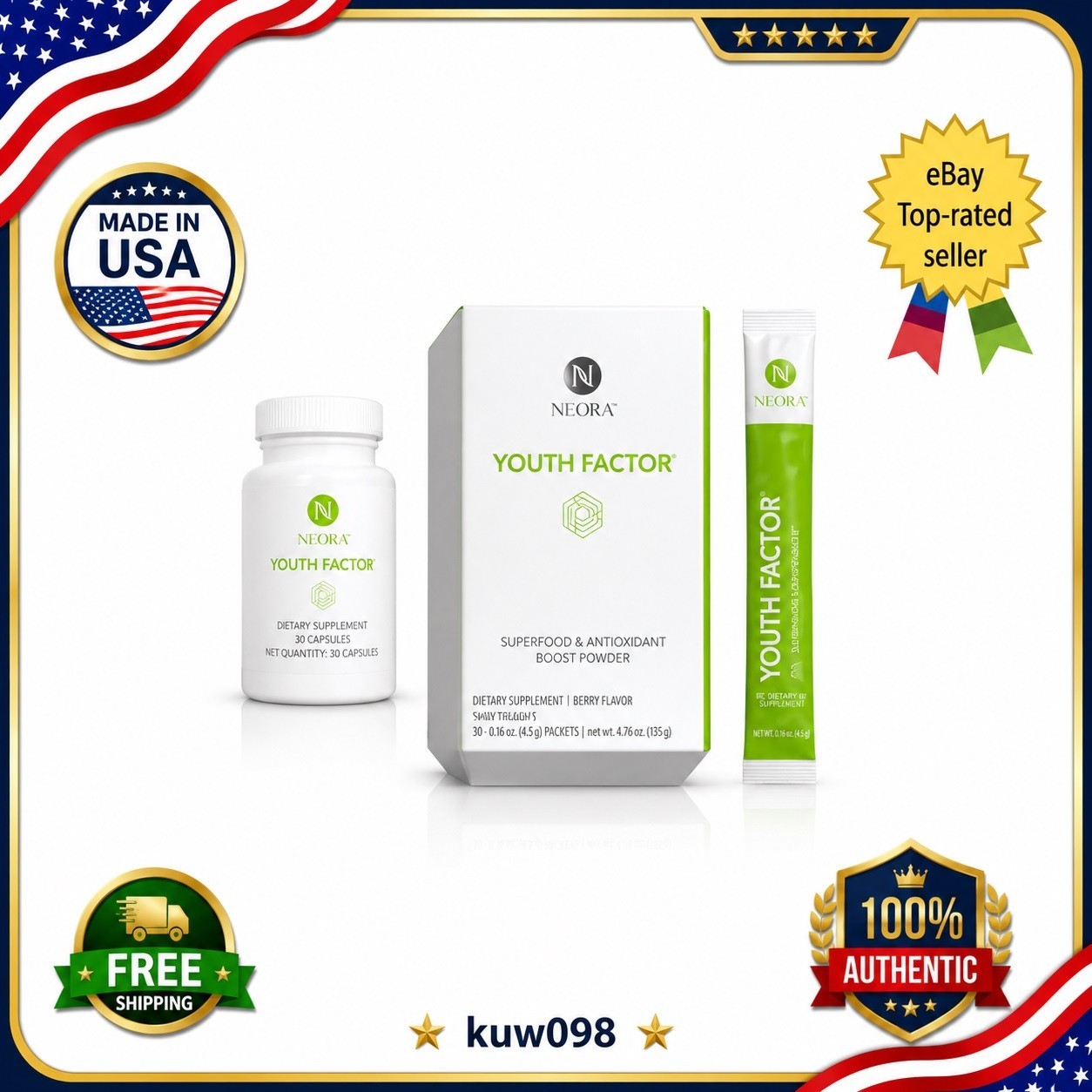 Neora Youth Factor Wellness Combo Pack 30 Capsules + 30 Powder Packets-New🔥❗