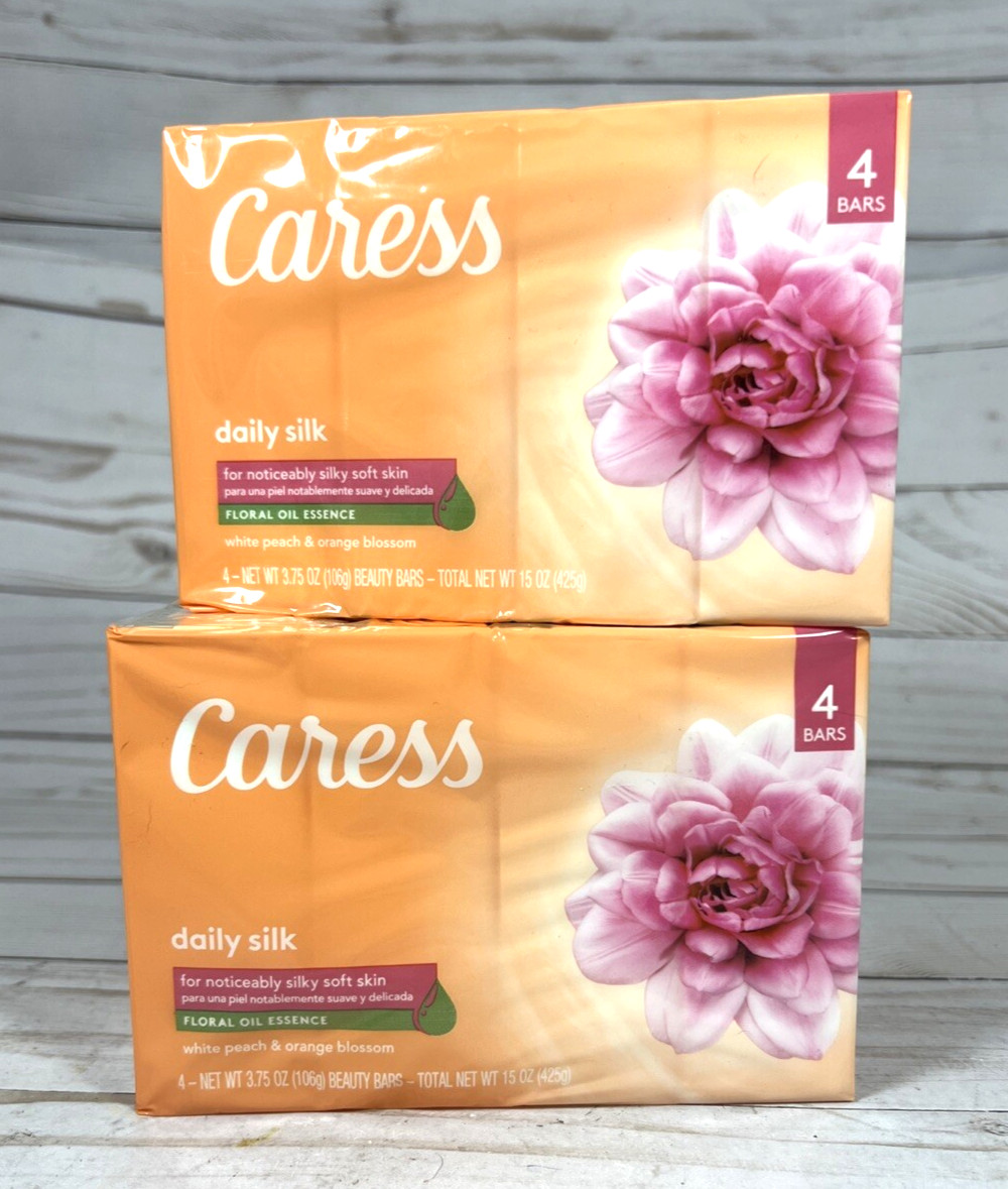 Caress Daily Silk White Peach Orange Blossom Floral Bar Soap 4-Bar (2 Pack)