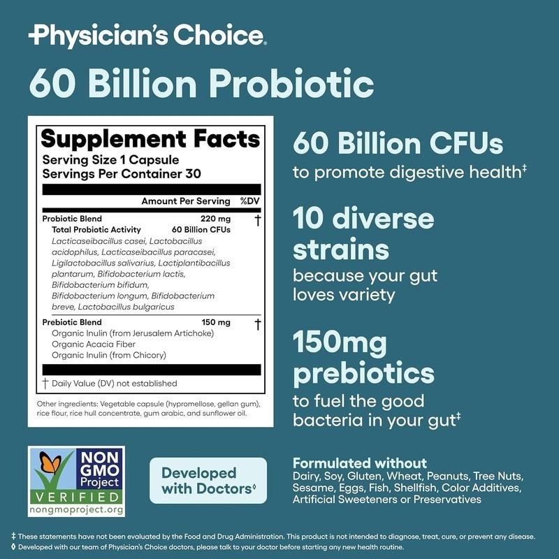 Physician’s CHOICE Probiotics 60 Billion CFU -Digestive Health, Immune Support