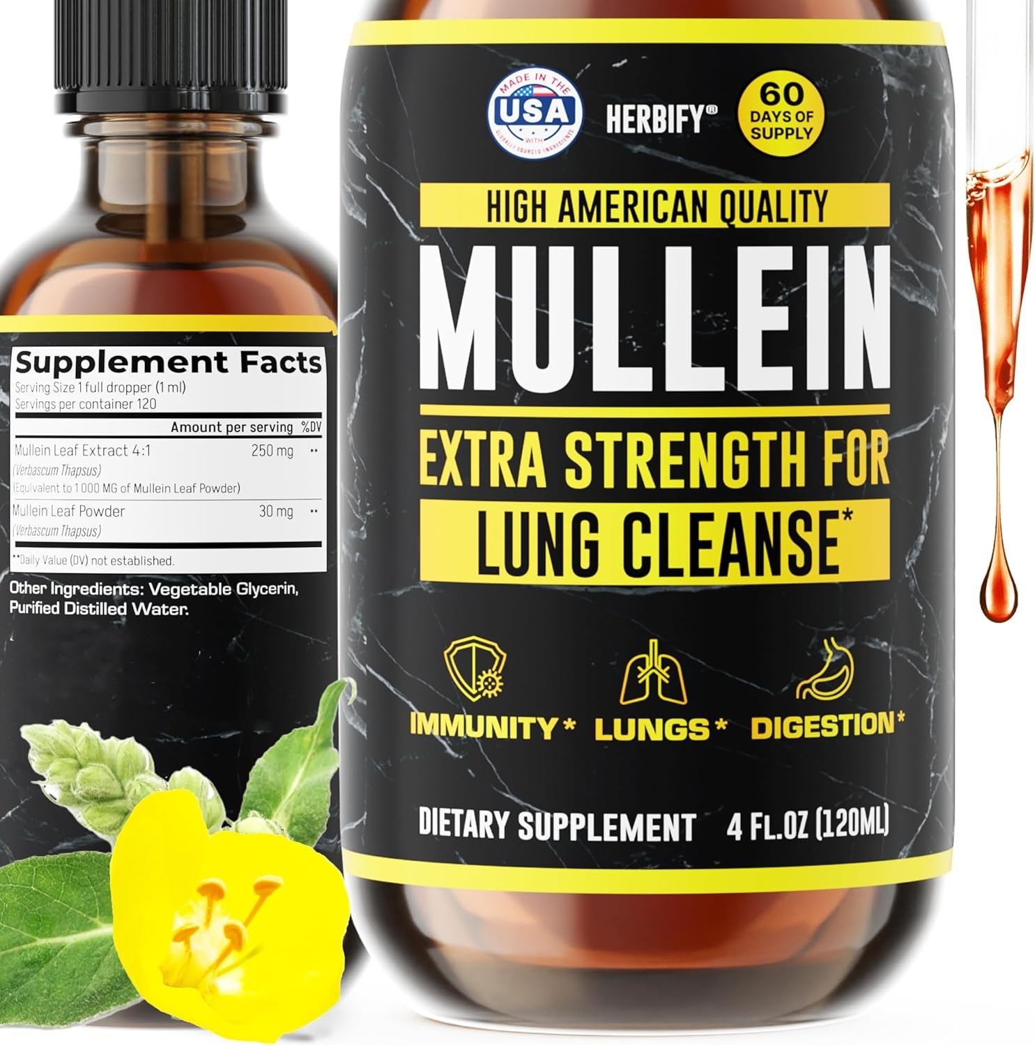 Mullein Drops – Lung Cleanse – Leaf Extract – Powerful Mullein for Immune Suppor