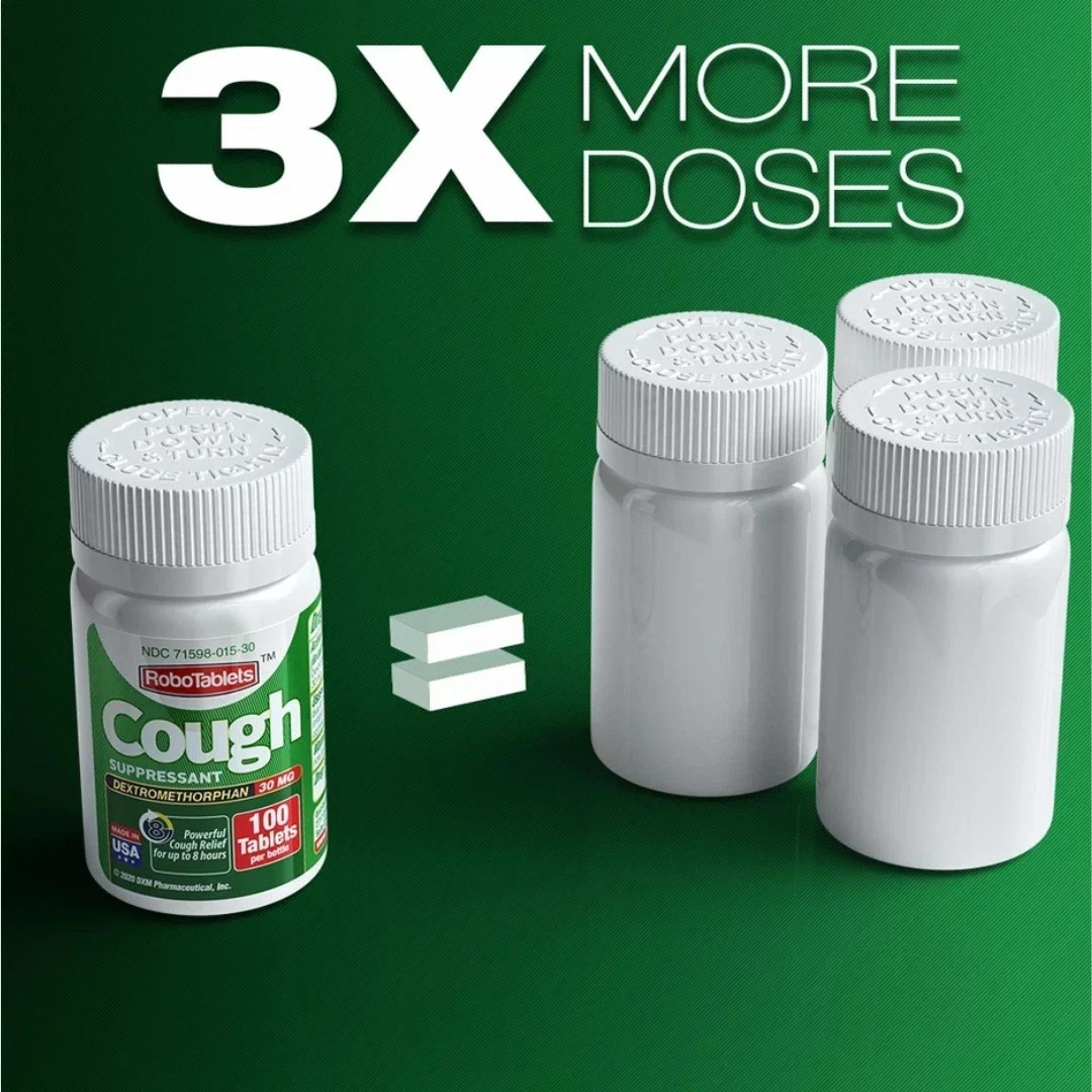 RoboTabs Cough Suppressant Dextromethorphan 30mg 100 Tablets
