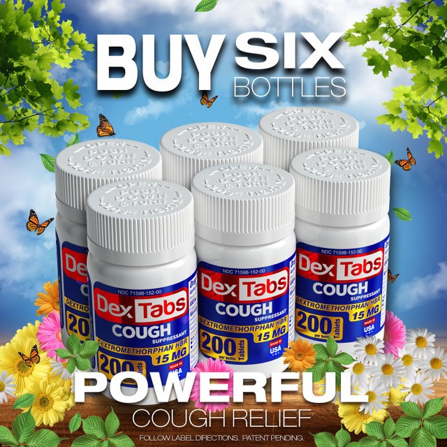 6 PACK DexTabs Cough suppressant, 200 Tablets, 15 mg of Dextromethorphan HBr