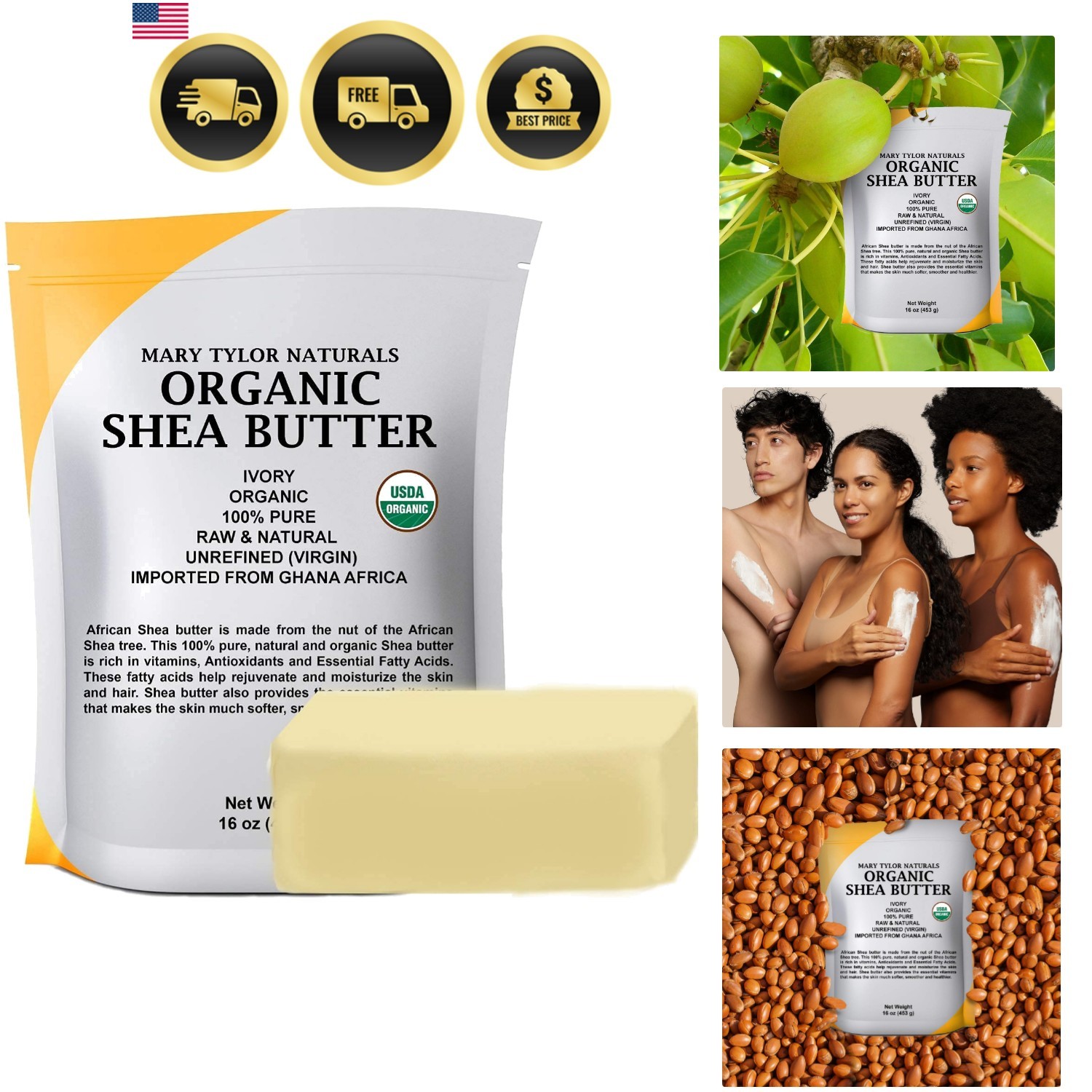 Organic Shea Butter 1 lb — USDA Certified Raw, Unrefined, Ivory From Ghana Af…