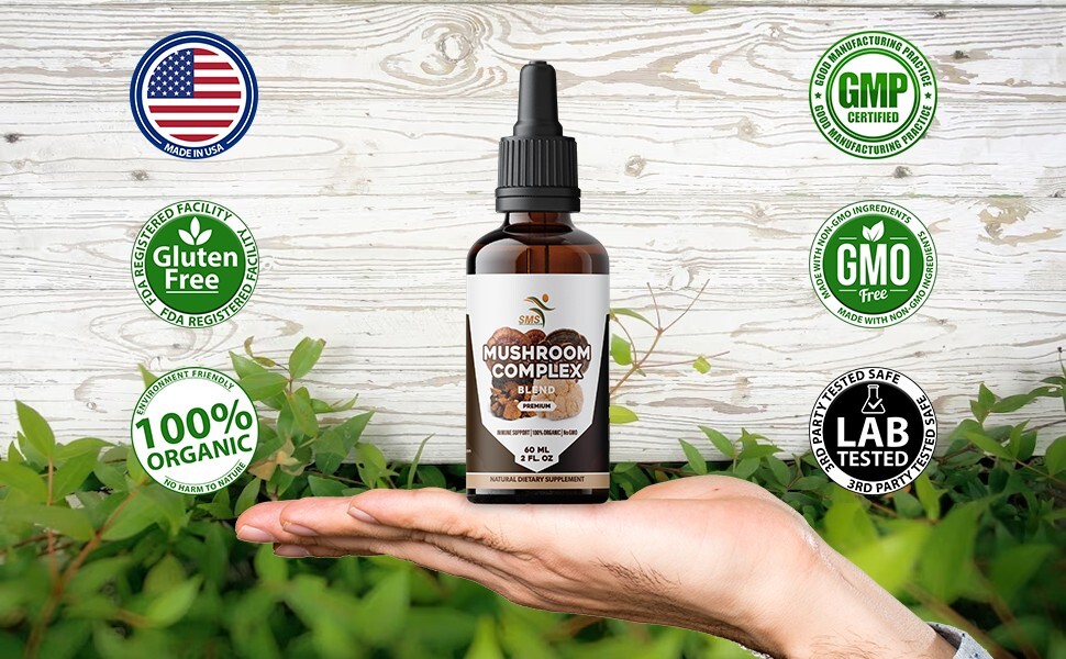 Mushroom Complex Extract Organic Non GMO Tincture Herbal Liquid Drops 2 Fl Oz