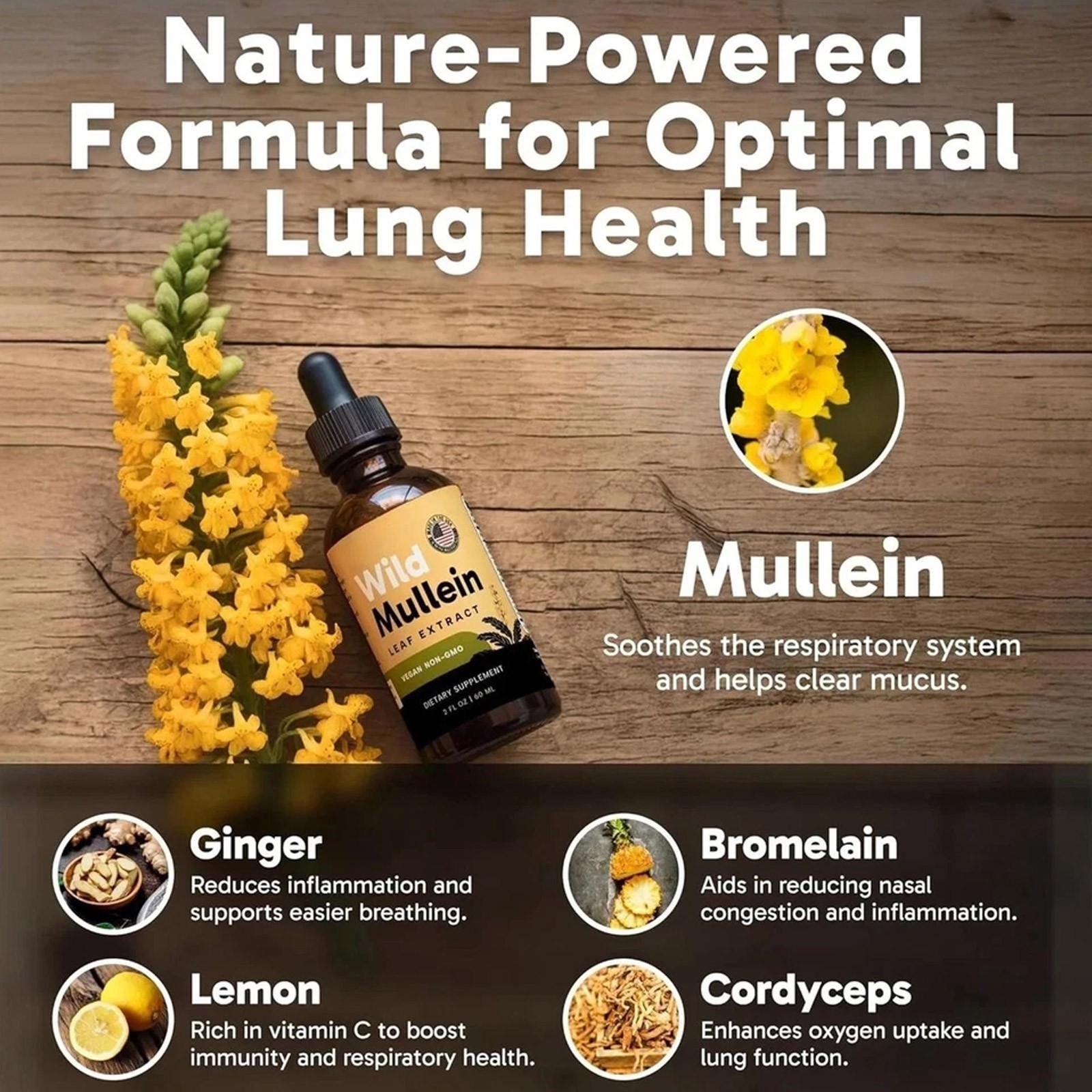 All-Natural Mullein Drops With Ginger & Lemon For Lung Cleanse NEW .bwCV