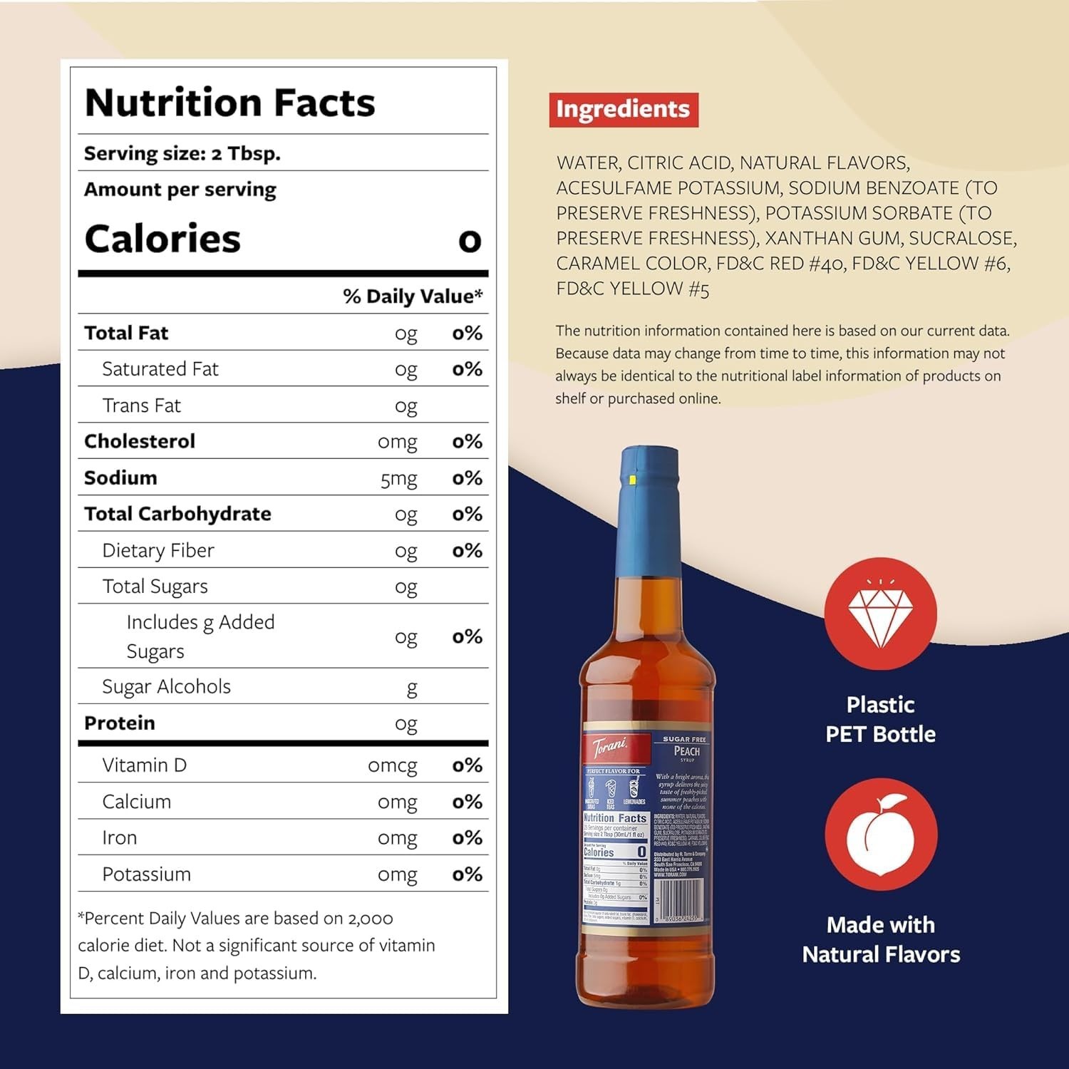 Torani Sugar Free Peach Flavoring Syrup, 25.4 fl oz