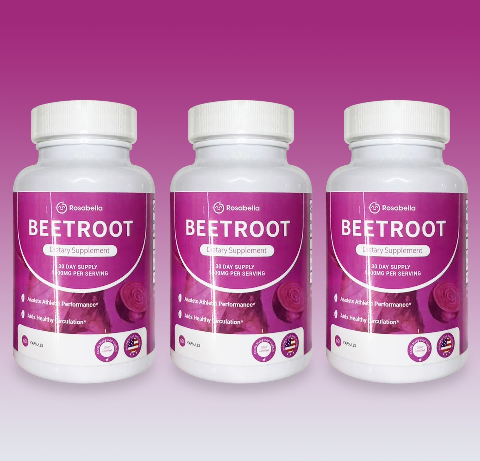 3Pcs Organic Rosabella Beet Root Natural Energy Boost Blood Pressure 60 Capsule