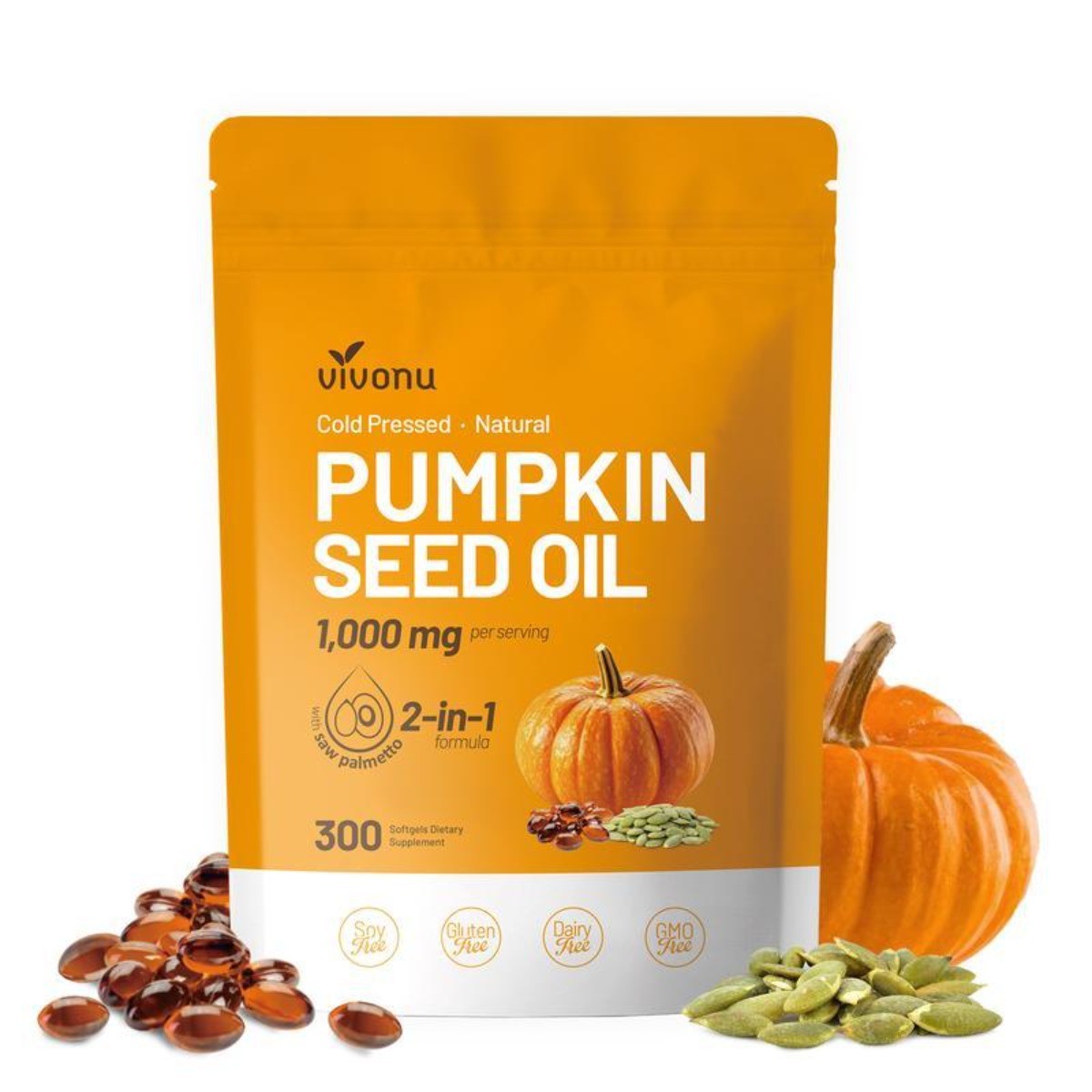 2-in-1 Pumpkin Seed & Saw Palmetto 1000mg.Cold Pressed, 300ct
