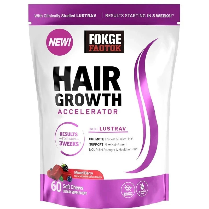 Hair Growth Soft Chews Thicker Stronger Hair 60 Mixed Berry Reduce Wrinkles