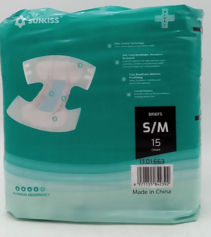 SUNKISS Adult Unisex Incontinence Briefs Small/Medium Adult Diapers 15 Count