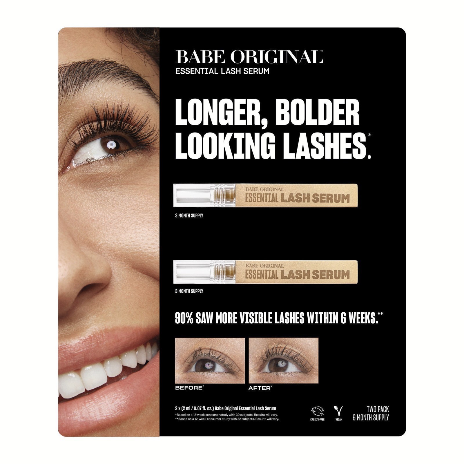 Babe Original Essential Eyelash Serum (6 Month Supply | 2x 2mL / 0.07 oz)